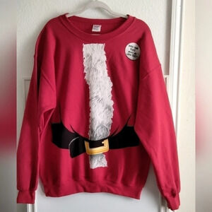 Fat Santa Suit Fleece Mens Large Cherry Red Christmas Holiday Sweater (NEW)